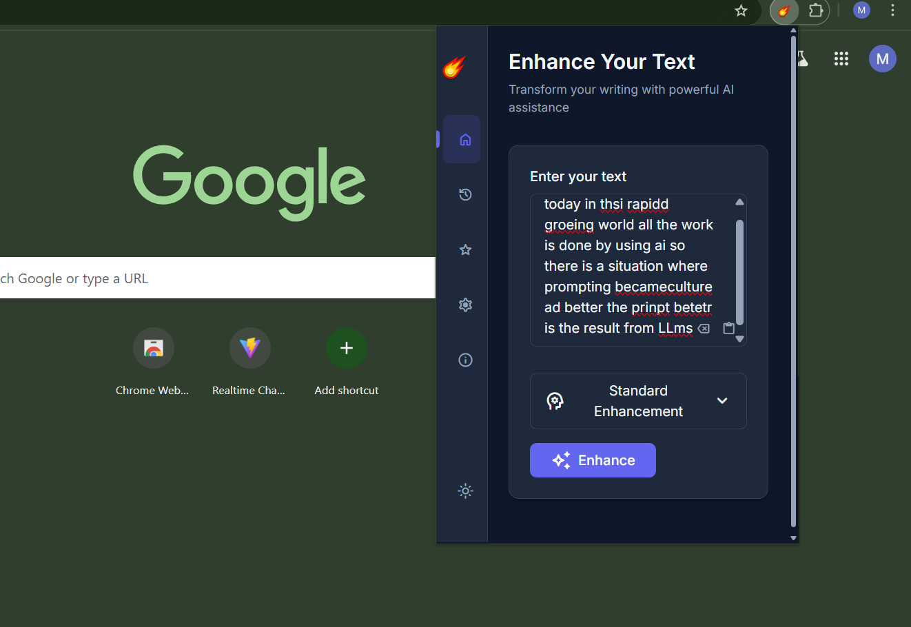Screenshot: Text enhancement in action