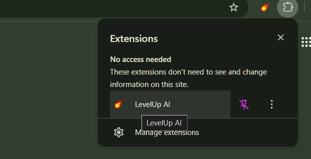 Screenshot: Extension popup interface