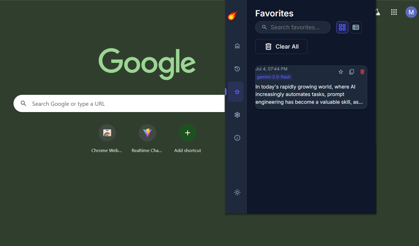 Screenshot: Favorites and history interface