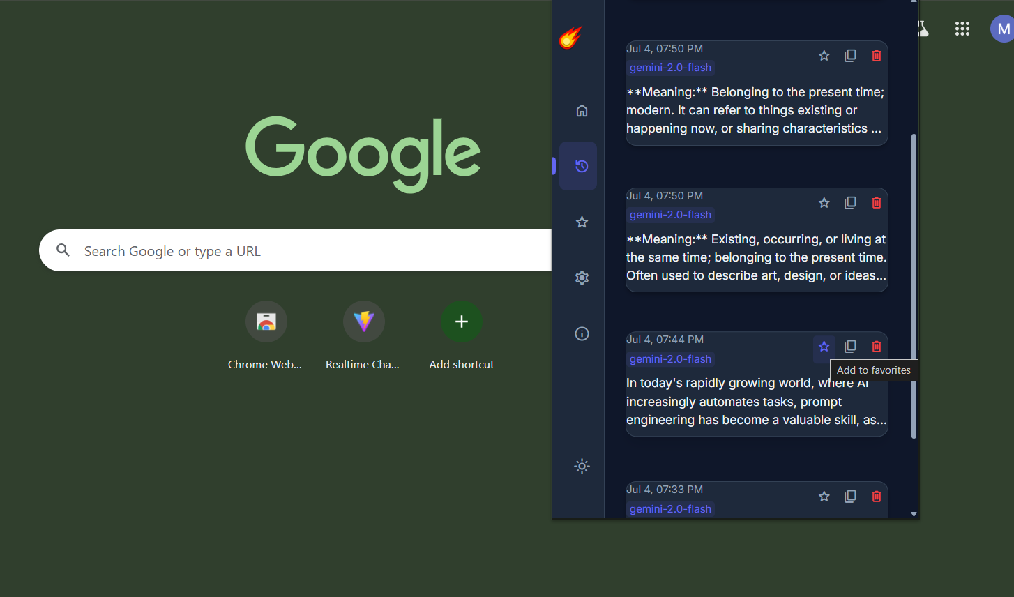 Screenshot: Favorites management interface