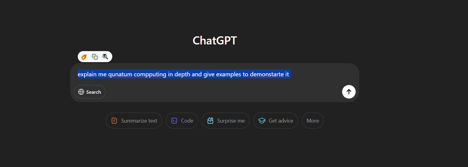 Screenshot: Selecting text in ChatGPT