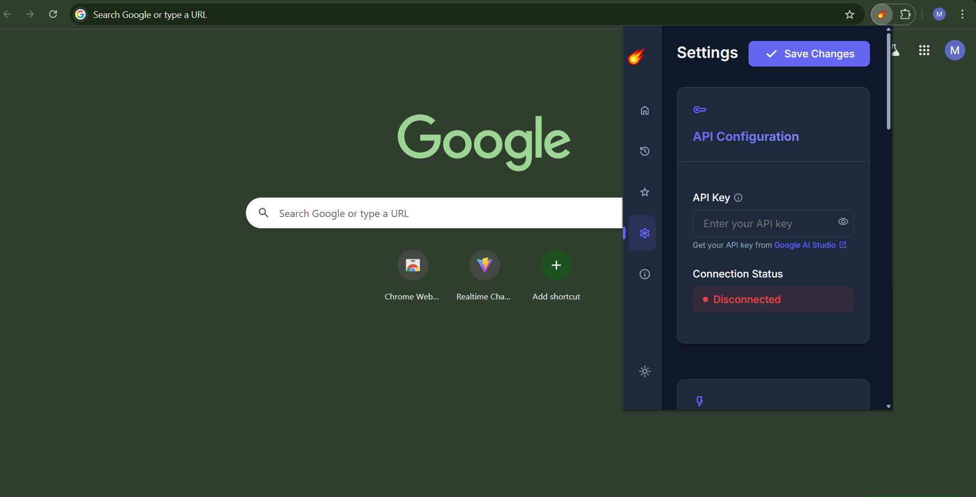 Screenshot: Quick setup API options