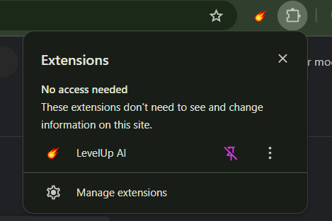 Screenshot: LevelUp AI icon in Chrome toolbar